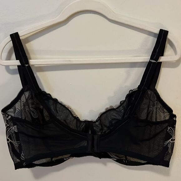 Paramour bra size 42H black mesh with peach and white floral lace - Picture 2 of 5